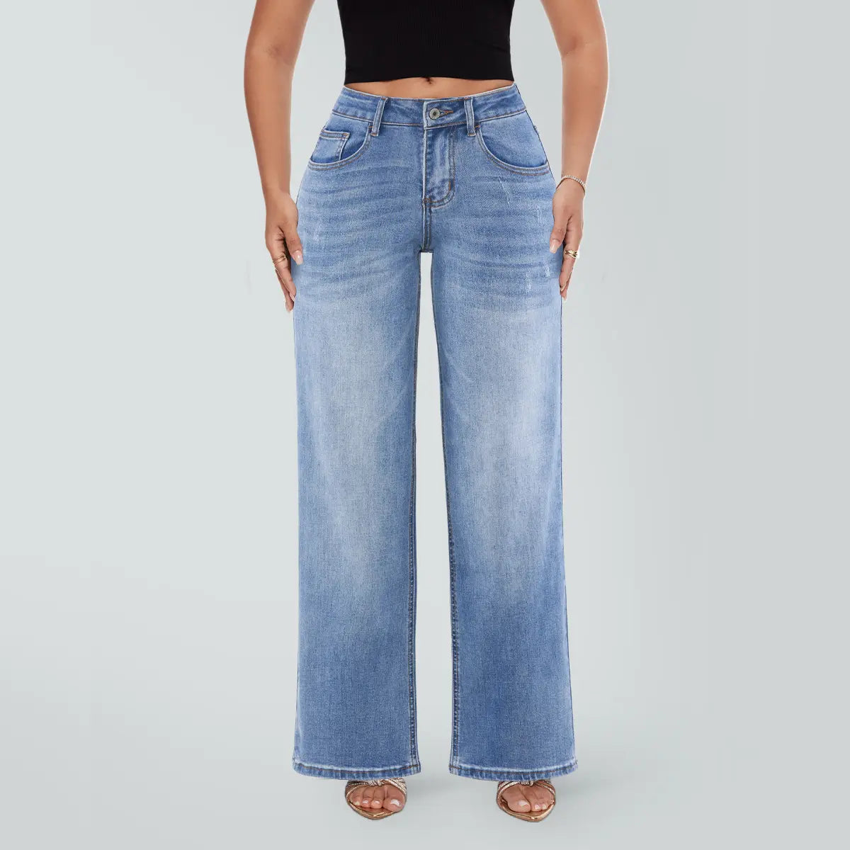 Magic SHAPUM Mid Low Waist BBL Jeans for Women Wide Leg Loose Fit Comfortable Stretchy Denim Pants BLACK B Stretch Denim Tights leg baggy jean