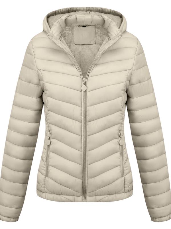 Women's Lightweight Puffer Jacket, Casual Fall & Winter Hooded Coat with Pockets, Warm Daily Commute Outerwear
