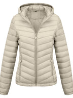 Women's Lightweight Puffer Jacket, Casual Fall & Winter Hooded Coat with Pockets, Warm Daily Commute Outerwear