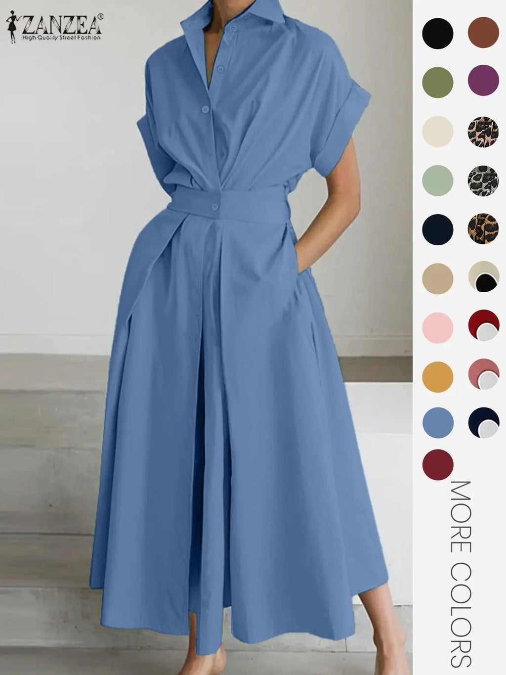 Women's Solid Color Collared Dress, Casual Short Sleeve  Dress for Summer, Ladies Clothes for Daily Wear
