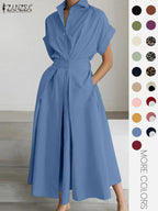 Women's Solid Color Collared Dress, Casual Short Sleeve  Dress for Summer, Ladies Clothes for Daily Wear