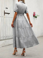 Women's Striped Print Belted   Dress, Elegant Casual  Long Dress for Summer, Women's Clothing for Daily Wear