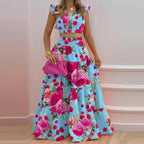 Women's Solid Color / Floral Print Shirred Top & Long Skirt Two-piece Set, Boho Fashion Casual Top & Skirt for Daily Holiday Vacation Wear, Ladies for Summer