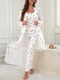 Cherry Print Women's Nightgown Set + Strap Pants