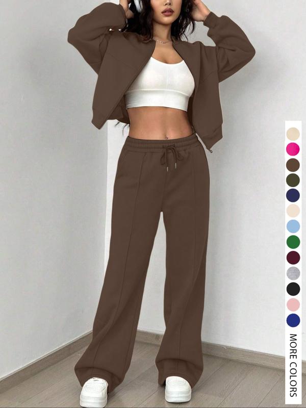 Women's Casual Striped Long Sleeve Zipper Jacket and Pants Set, Airport Wear, Fitted Natural Waist, Regular Length, All Seasons