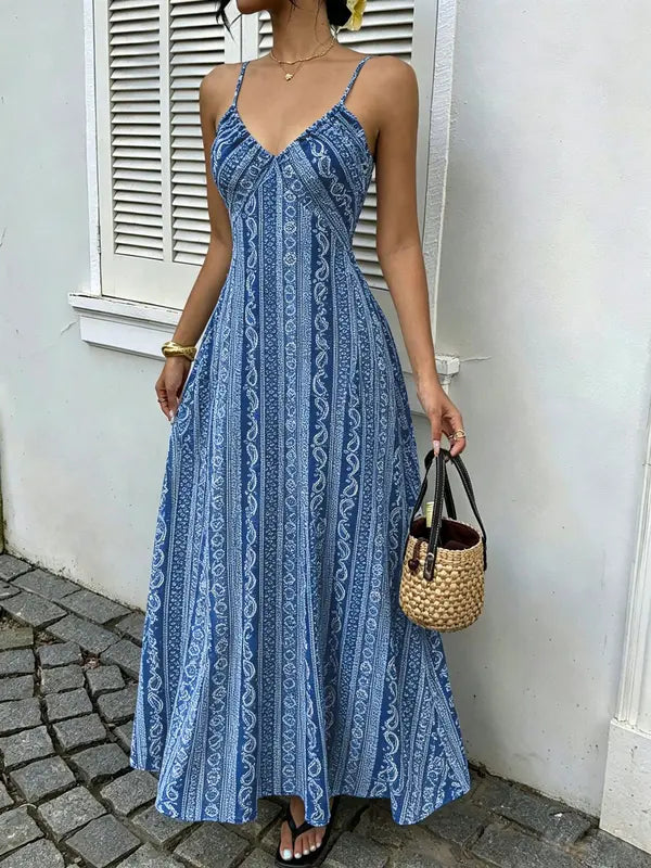 Women's ethnic print backless camisole dress