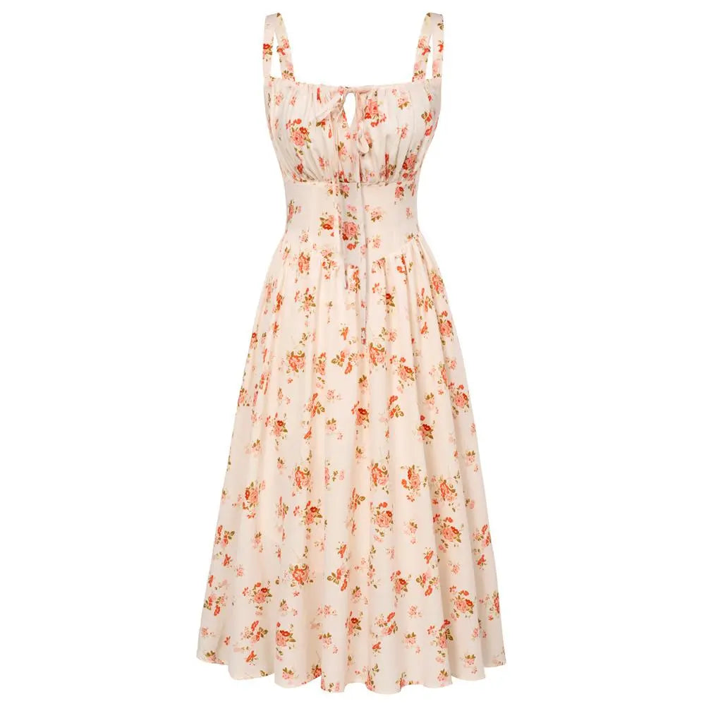 Women's Strappy Sleeveless Milkmaid Corset Flowy Midi Sundress