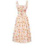 Women's Strappy Sleeveless Milkmaid Corset Flowy Midi Sundress