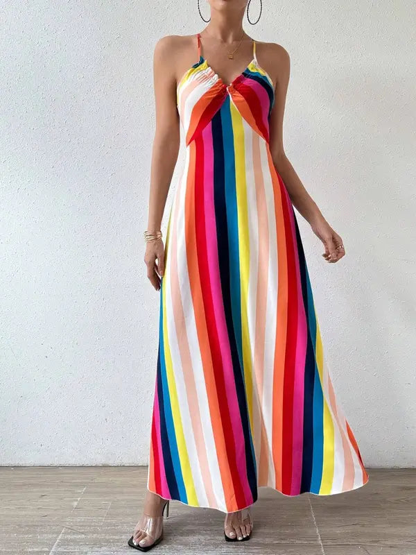 Women's ethnic print backless camisole dress