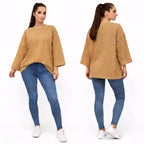 T-shirt uni oversize femme manches longues 100% coton – coupe ample, basique tendance