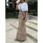 High Waisted Leopard Print Mesh Skirt, Split Design, Slim Fit, Long Hem, Versatile Valentine's Day Dress, Fashionable Women's Clothing