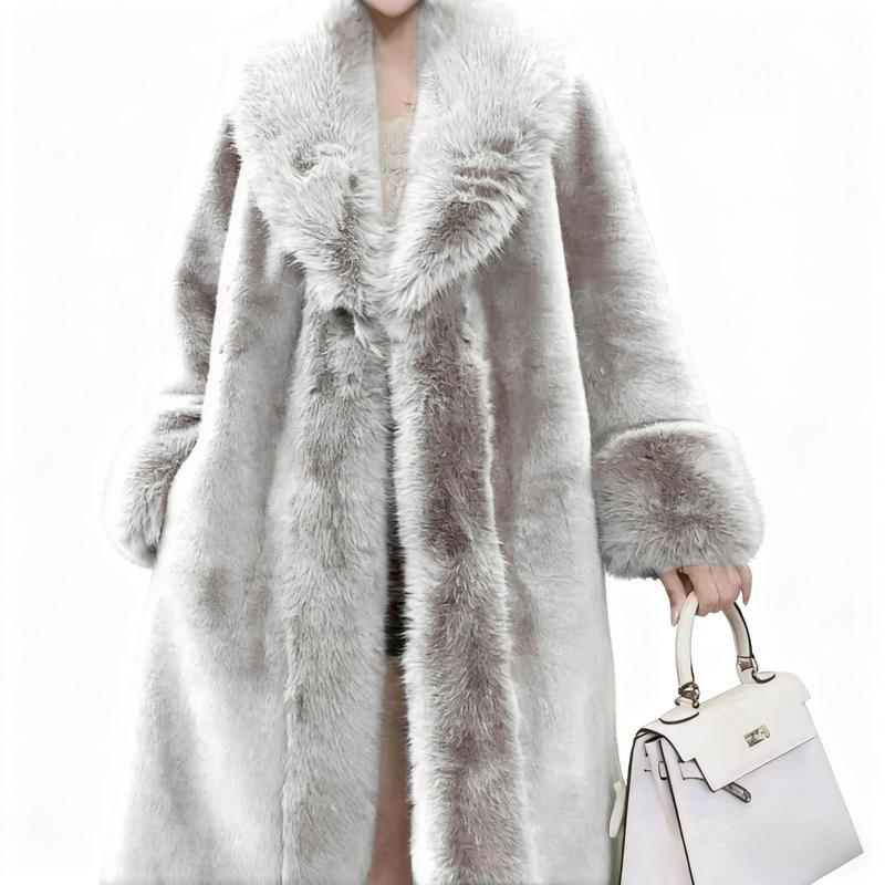 Women's Elegant White Faux Fur Coat High Quality Warm Winter Jacket Dual Purpose for Casual Formal Dinner Long Sleeve Soft Stylish Outerwear Pair with Statement Earrings Womenswear Tops Basic Minimalist winter clothes women winter coats women