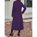 Women Winter Wool Blend Mid-Long Coat Notch Double-Breasted Lapel Jacket Outwear, Women's Solid Double Button Lapel Woolen Coat, Elegant Long Sleeve Long Coat for Women Outerwear Grey