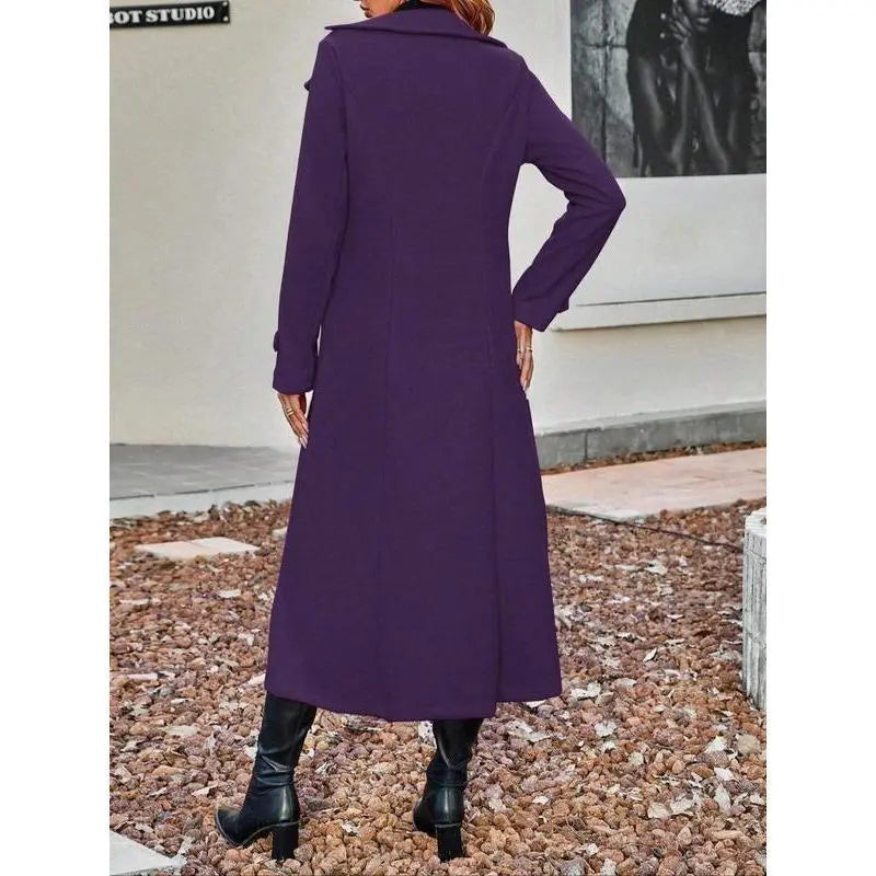 Women Winter Wool Blend Mid-Long Coat Notch Double-Breasted Lapel Jacket Outwear, Women's Solid Double Button Lapel Woolen Coat, Elegant Long Sleeve Long Coat for Women Outerwear Grey