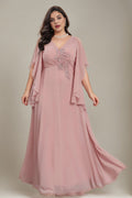 Curveins Plus Size V Neck Batwing Sleeve Chiffon Maxi Dress Elegant Flowing Fit