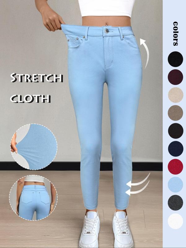 Women's Plain Pocket Button Leggings, Casual Comfy Skinny Pants for Yoga Gym Workout, Ladies Bottoms for Fall & Winter,T-Chic