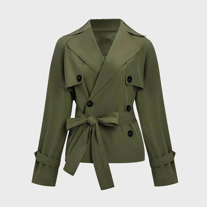 Women's Commuter Notch Lapel Double Breasted Detachable Belt Trench Coat, Fall & Winter Plain Wrap Tie Waist Outerwear Jacket, Elegant Trench Coat