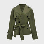 Women's Commuter Notch Lapel Double Breasted Detachable Belt Trench Coat, Fall & Winter Plain Wrap Tie Waist Outerwear Jacket, Elegant Trench Coat
