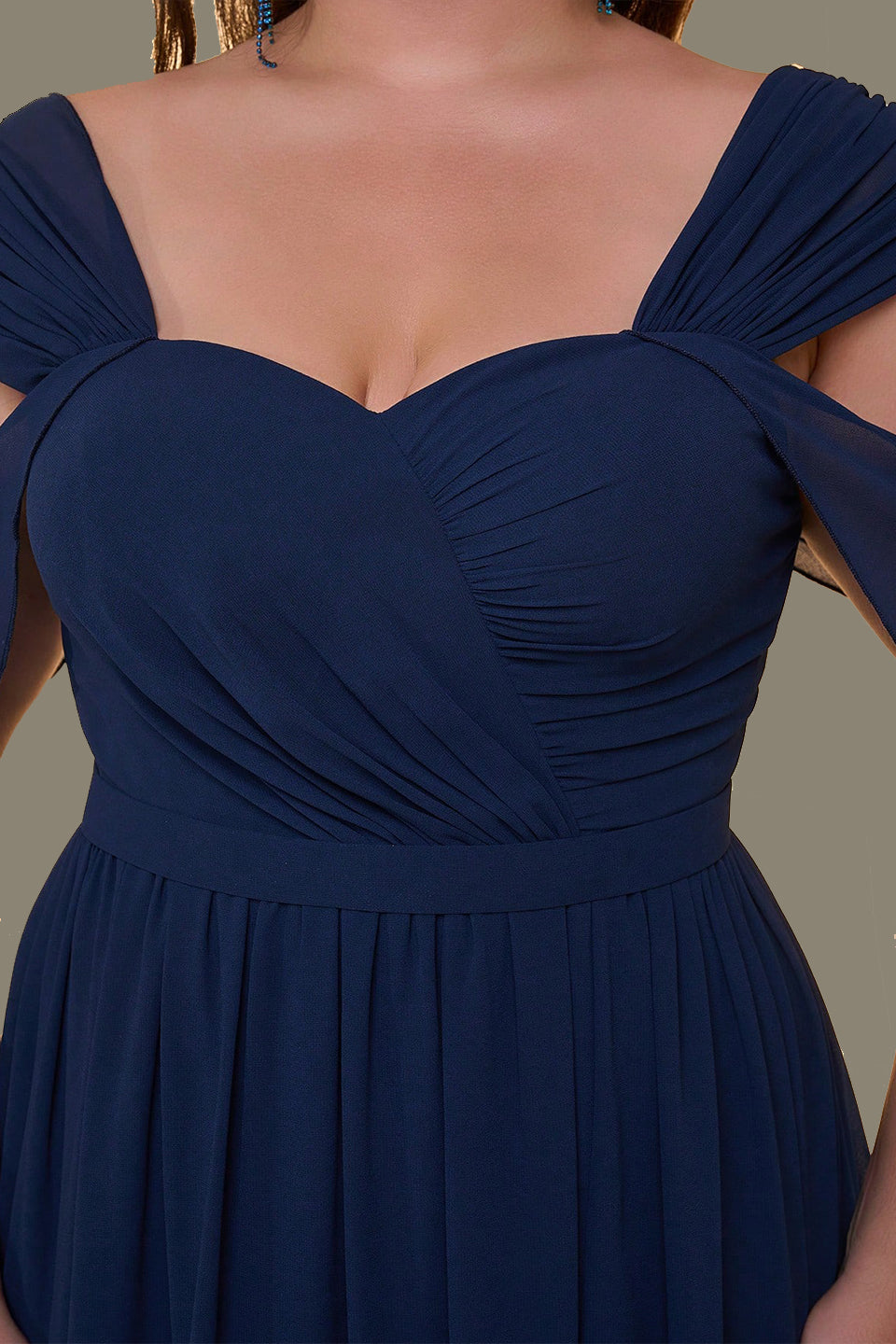Curveins Plus Size Off-Shoulder Slit Waist-Defining Elegant Maxi Dress