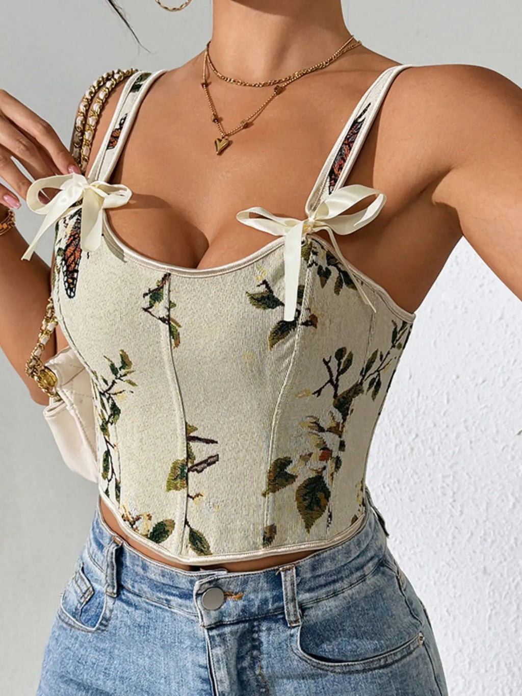 Women's Floral Print Adjustable Lace Up Corset Structure Shapewear Tank Top, Fashionable Bow Decor Shapewear Top for Daily Wear, Tummy Control Shaper for Women