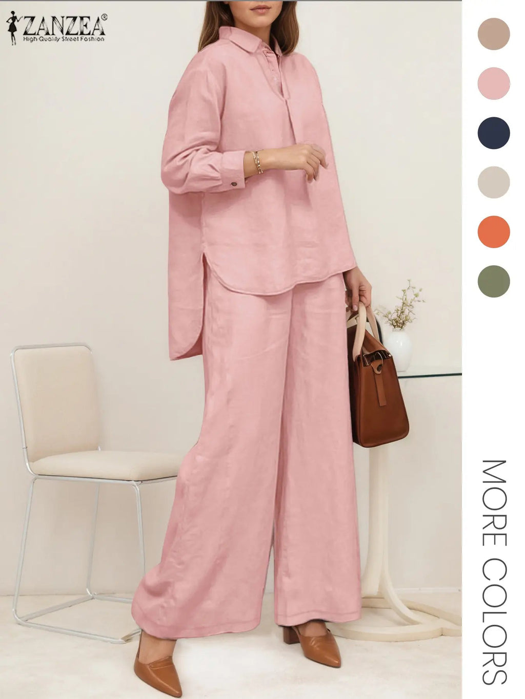 Two-piece Set Women's Solid Color Top & Wide Leg Pants, Casual Long Sleeve Top & Pants for Daily Wear, Ladies Clothes for All Seasons