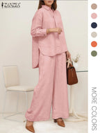 Two-piece Set Women's Solid Color Top & Wide Leg Pants, Casual Long Sleeve Top & Pants for Daily Wear, Ladies Clothes for All Seasons