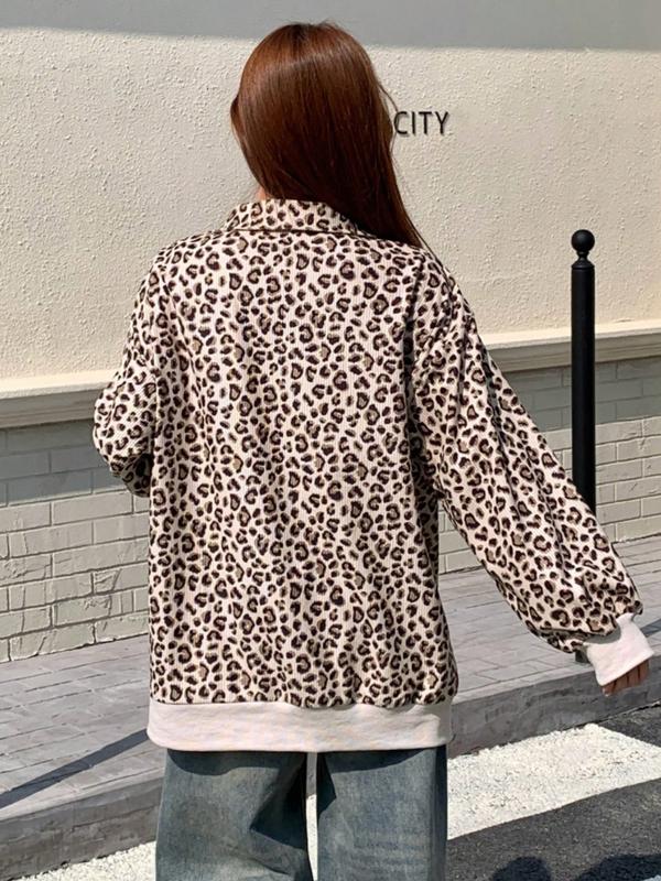 Women Casual Zip Up Front Long Sleeve Leopard Print Sweatshirt,Fall Clothes