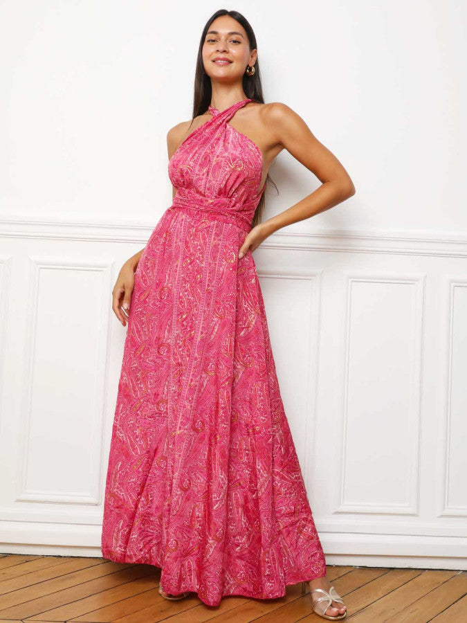 Robe longue multi-portés à imprimé cachemire