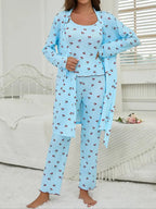 Cherry Print Women's Nightgown Set + Strap Pants