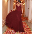 Women's deep V-neck solid tulle camisole dress