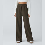 High Waisted Side Pocket Straight Leg Mop Corduroy Casual Pants