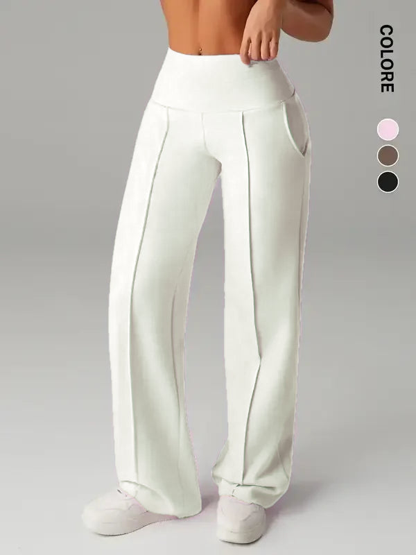Women's High Waisted Side Pocket Joggers, Casual Sporty Yoga Pants, Loose Fit Elastic Waist, All Seasons Long Regular Leggings
