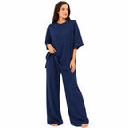 Ensemble Femme Chic Texturé – T-shirt & Pantalon Fluide