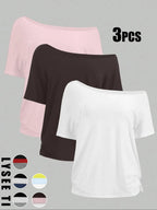 Women's Solid Color Tee, Casual Basic Short Sleeve T-shirt for Daily Wear, Ladies Clothes for All Seasons