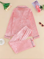 Women's Elegant Winter Pajama Set, Fitted Long Sleeve Button-Up Top & Warm Pants, Comfortable Home Wear for Cold Weather