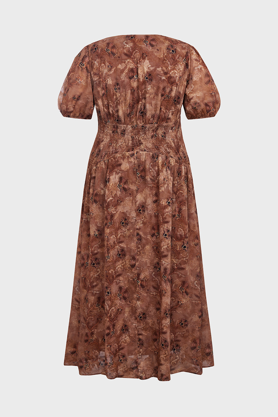 Curveins Plus Size V Neck Short Sleeve Floral Ruched Waist Flowy Elegant Maxi Dress