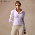 Women's Full Zip Long Sleeved Sports Jacket Slim Fit Quick Dry Stretch Fabric with Thumb Holes for Running Yoga Gym Workout Outfits Activewear