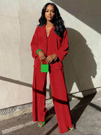 Women's Solid Button Front Shirt & Elastic Waist Pants Two-piece Set