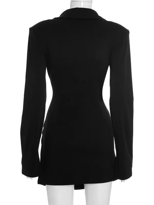 Women's Fashion Solid Color Deep V Neck Elegant Dress, Trendy Ruched Waist Design, Perfect for Spring Autumn Parties