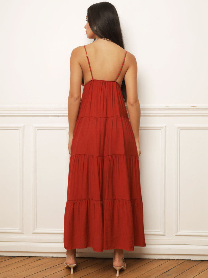 Robe longue à bijou et grands volants