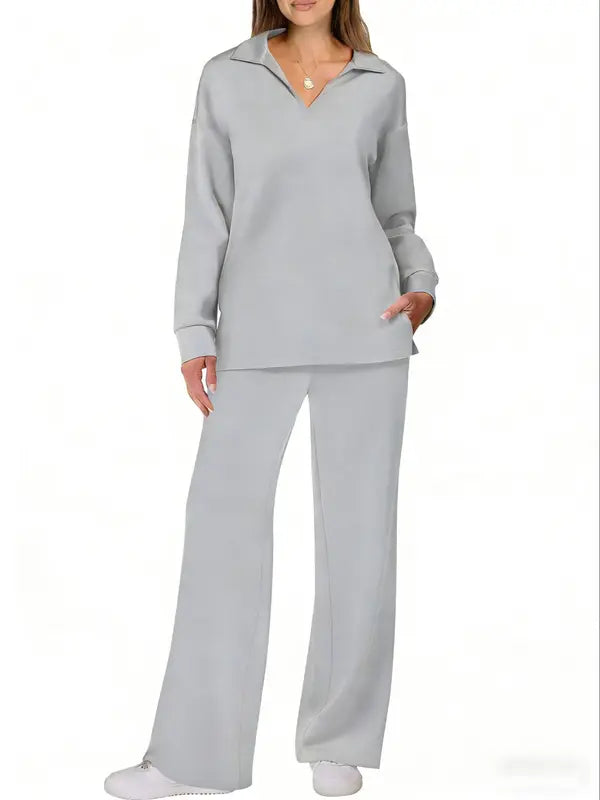 Women's Long Sleeve Drawstring Pants Set, Casual Fall Winter, Fashionable Pure Color Commuter Wear, Style