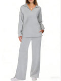 Women's Long Sleeve Drawstring Pants Set, Casual Fall Winter, Fashionable Pure Color Commuter Wear, Style