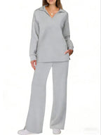 Women's Long Sleeve Drawstring Pants Set, Casual Fall Winter, Fashionable Pure Color Commuter Wear, Style