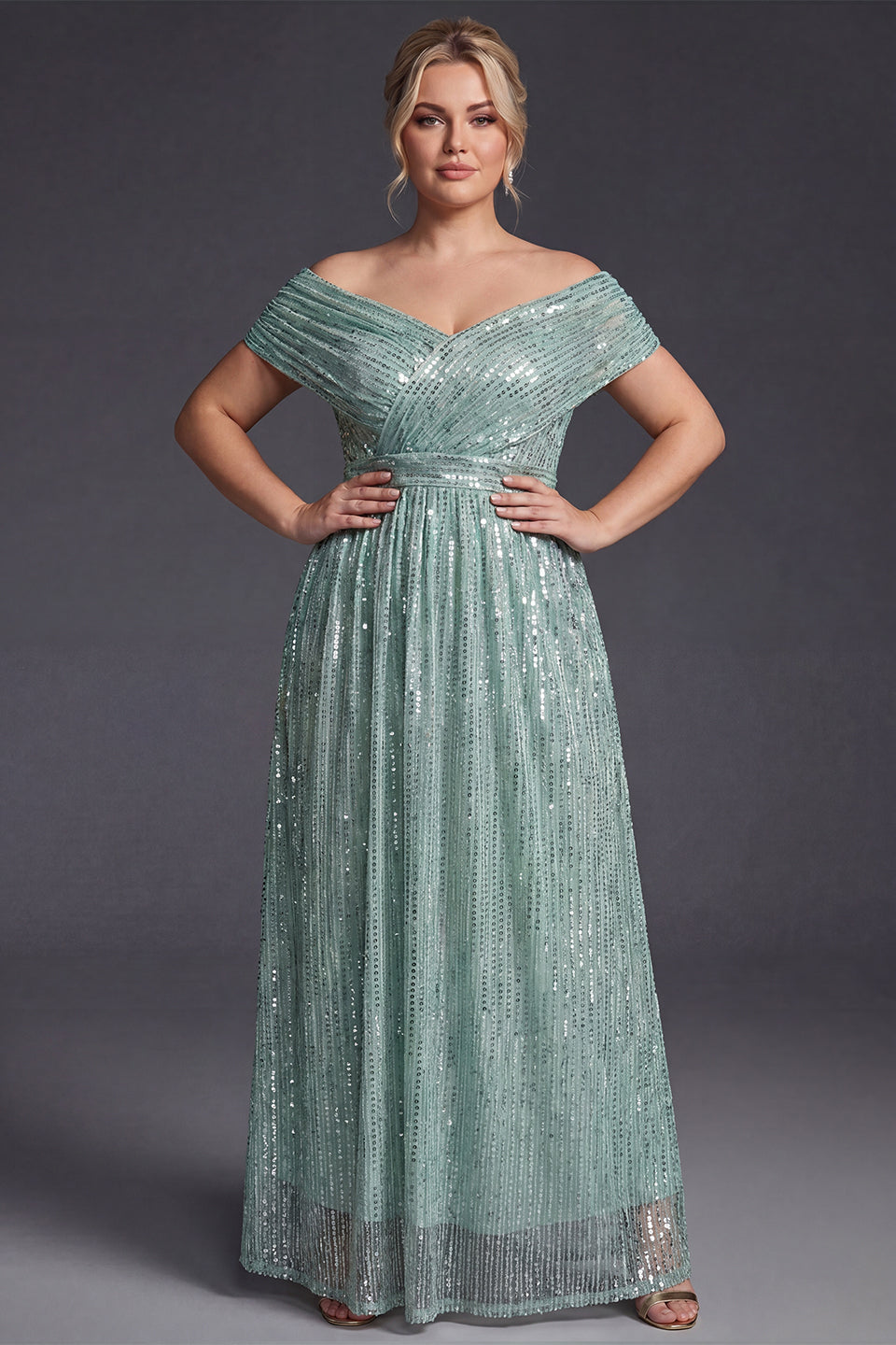 Curveins Plus Size V-Neck Sequin Maxi Dress
