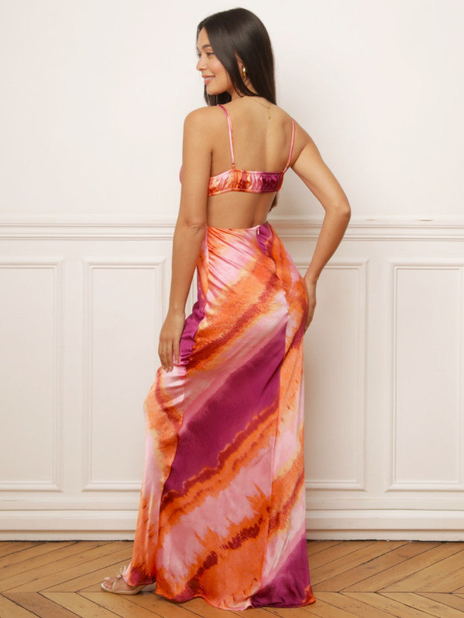 Robe dos-nu effet satiné avec dégradés