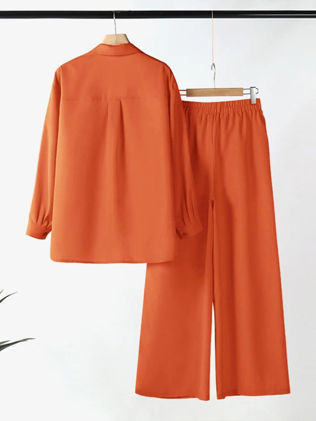 Two-piece Set Women's Solid Color Top & Wide Leg Pants, Casual Long Sleeve Top & Pants for Daily Wear, Ladies Clothes for All Seasons
