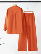 Two-piece Set Women's Solid Color Top & Wide Leg Pants, Casual Long Sleeve Top & Pants for Daily Wear, Ladies Clothes for All Seasons