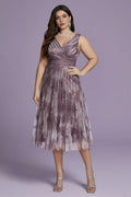 Curveins Plus Size V-Neck Sleeveless Midi Dress with Waist-Cinching Design
