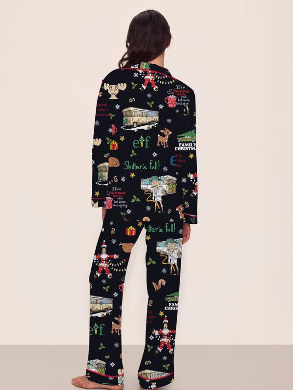 [Christmas Pajamas]Women's Christmas Pajama Set, Elegant Long Sleeve Top & Pants, Comfortable Home Wear, Fall Winter, Cute Holiday Gift Idea,christmas movie,Pajama Day,Pajama Party,christmas Vacation,EIF,Clark Christmas, Loungewear