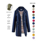 Women's Solid Color Drawstring Zip-Up Hooded Trench Coat Long Sleeve Waterproof Windproof Soft Comfortable Casual Outerwear Suitable For Spring Fall Daily Wear Outings